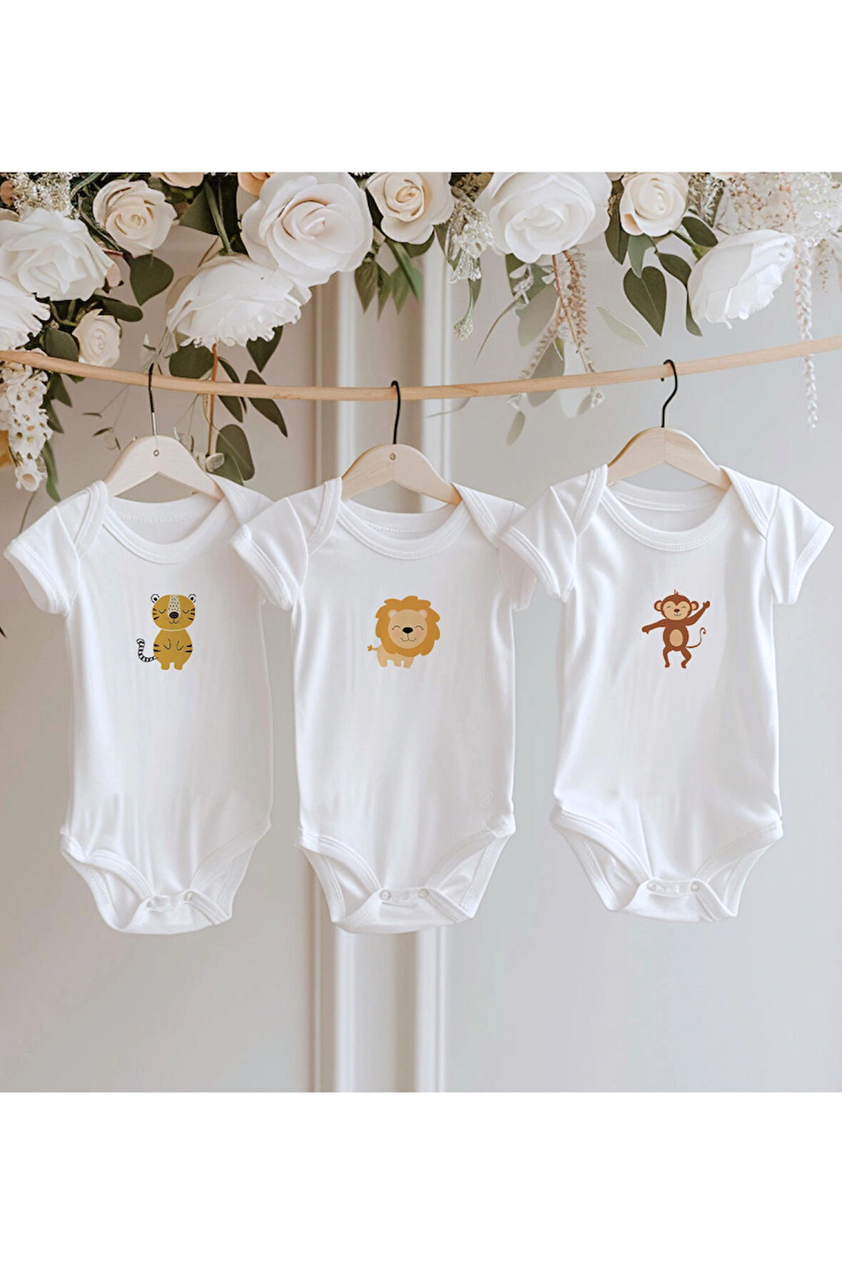 Bebek Perisi Organik %100 Pamuk Orman Hayvanları 3'lü Bebek Body Set 