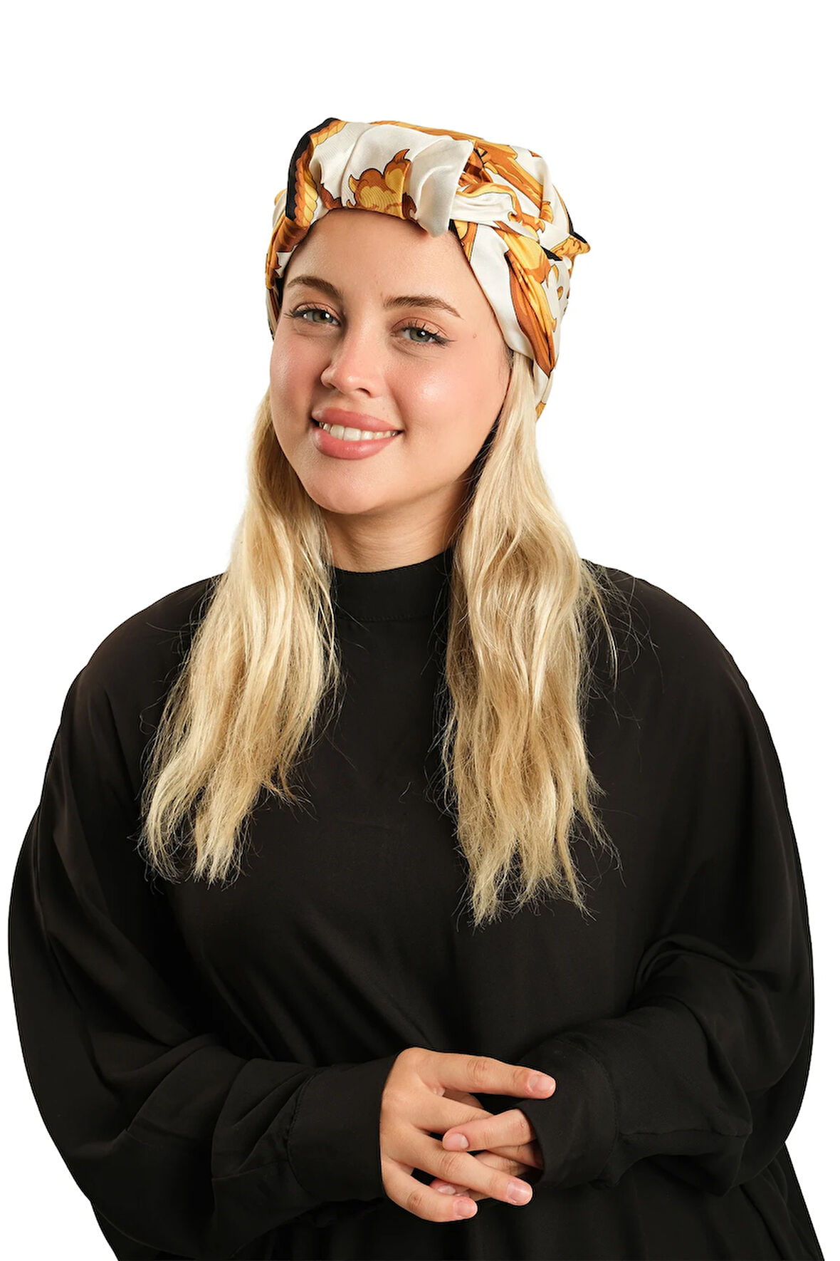 Siyah Pratik Hazır Geçmeli Tesettür Bone İpek Desenli 2410_01