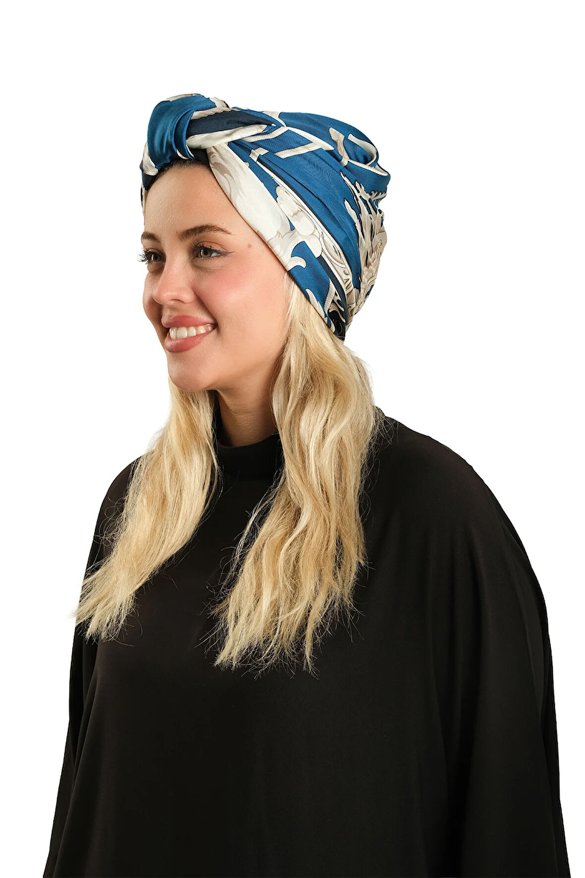 Lacivert Pratik Hazır Geçmeli Tesettür Bone İpek Desenli 2410_02