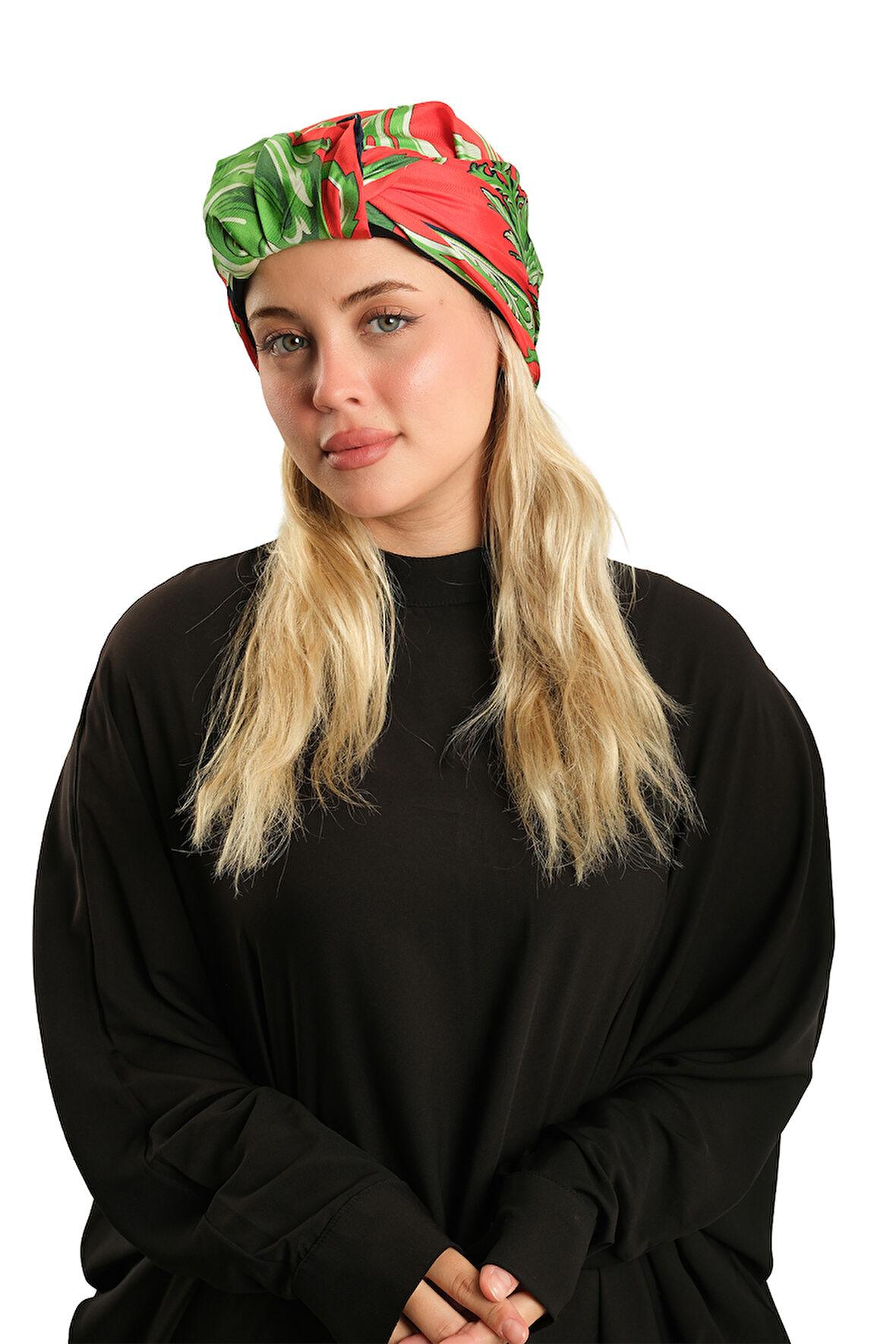 Kırmızı Pratik Hazır Geçmeli Tesettür Bone İpek Desenli 2410_31