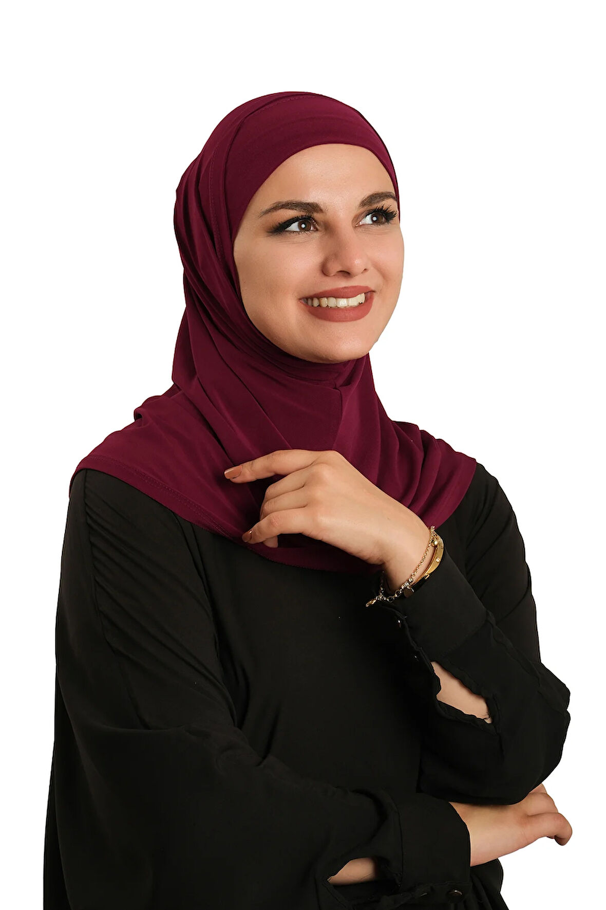 Bordo Pratik Hazır Geçmeli Boru Boneli İkili Tesettür Eşarp Sandy Düz 2501_16