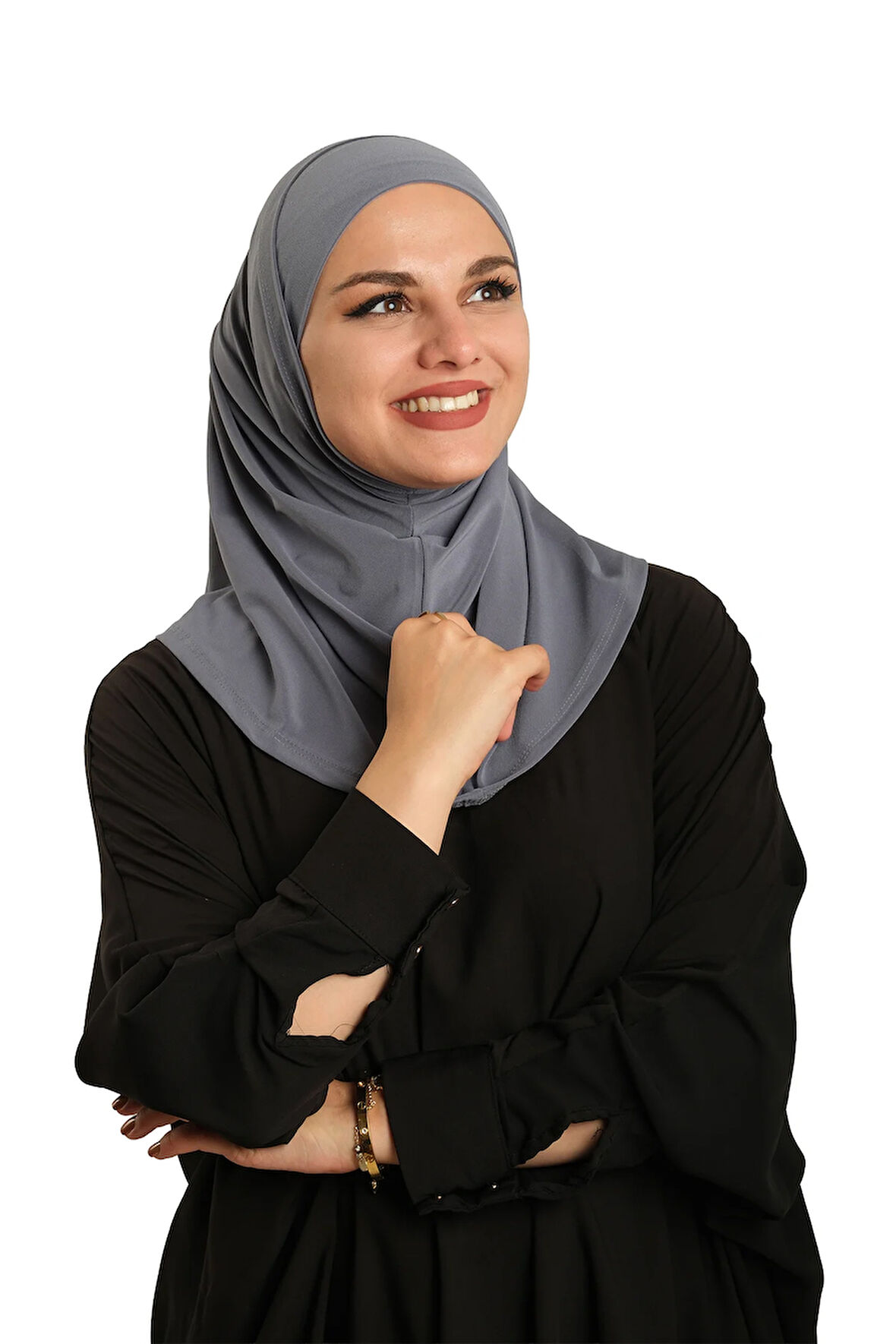 Antrasit Pratik Hazır Geçmeli Boru Boneli İkili Tesettür Eşarp Sandy Düz 2501_25