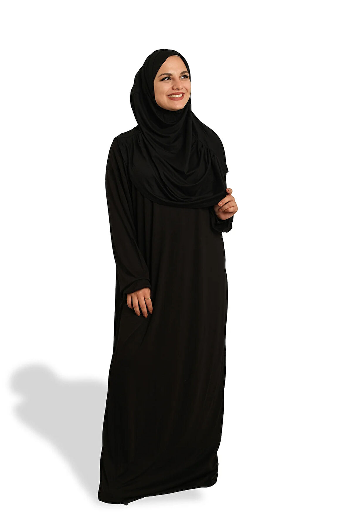 Siyah İki Parça Namaz Elbisesi Viskon Düz 2504_01