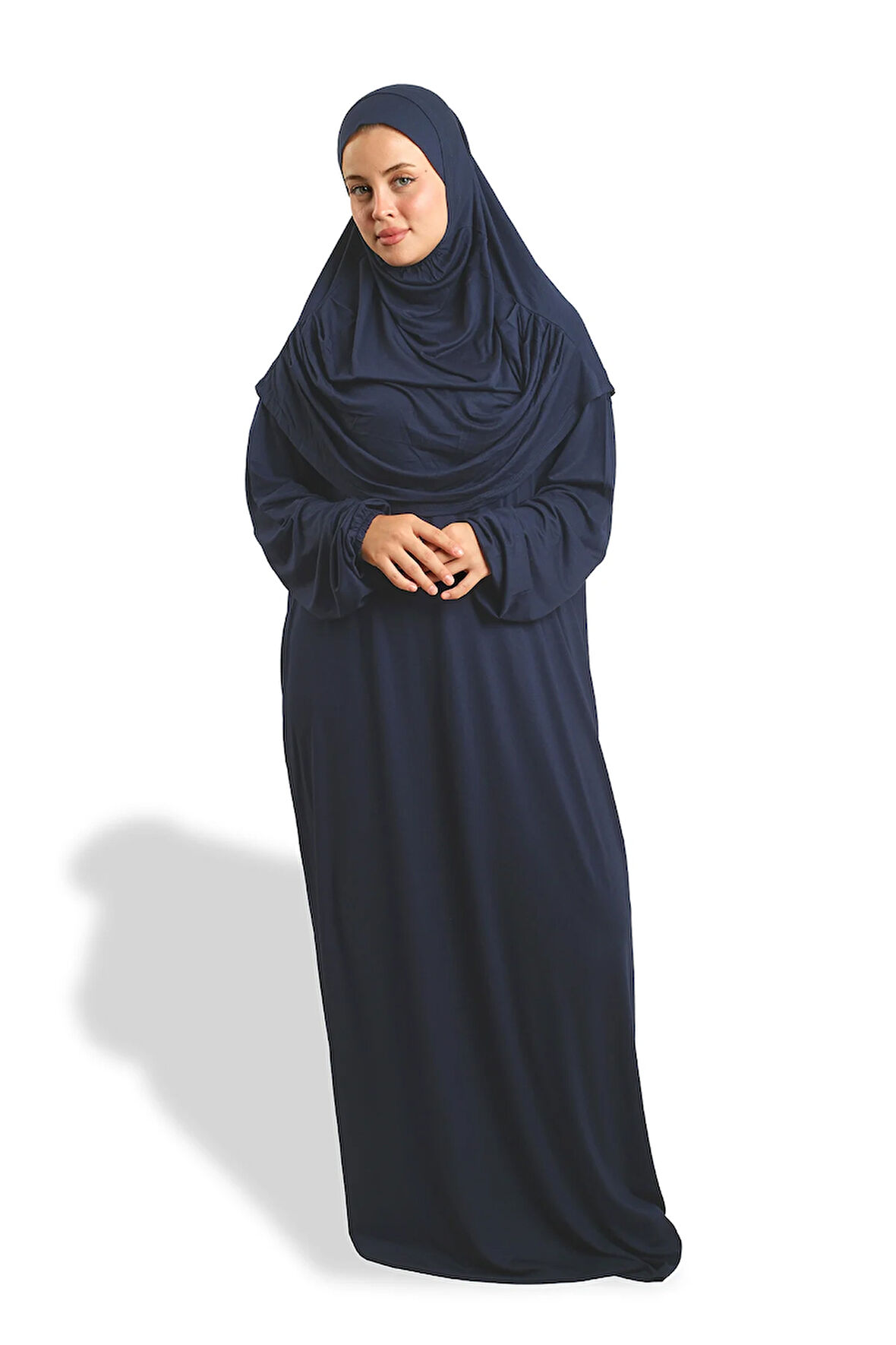 Lacivert İki Parça Namaz Elbisesi Viskon Düz 2504_02