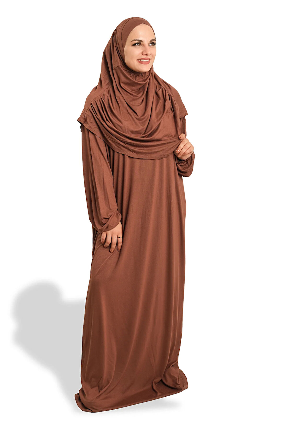 Kahve İki Parça Namaz Elbisesi Viskon Düz 2504_14