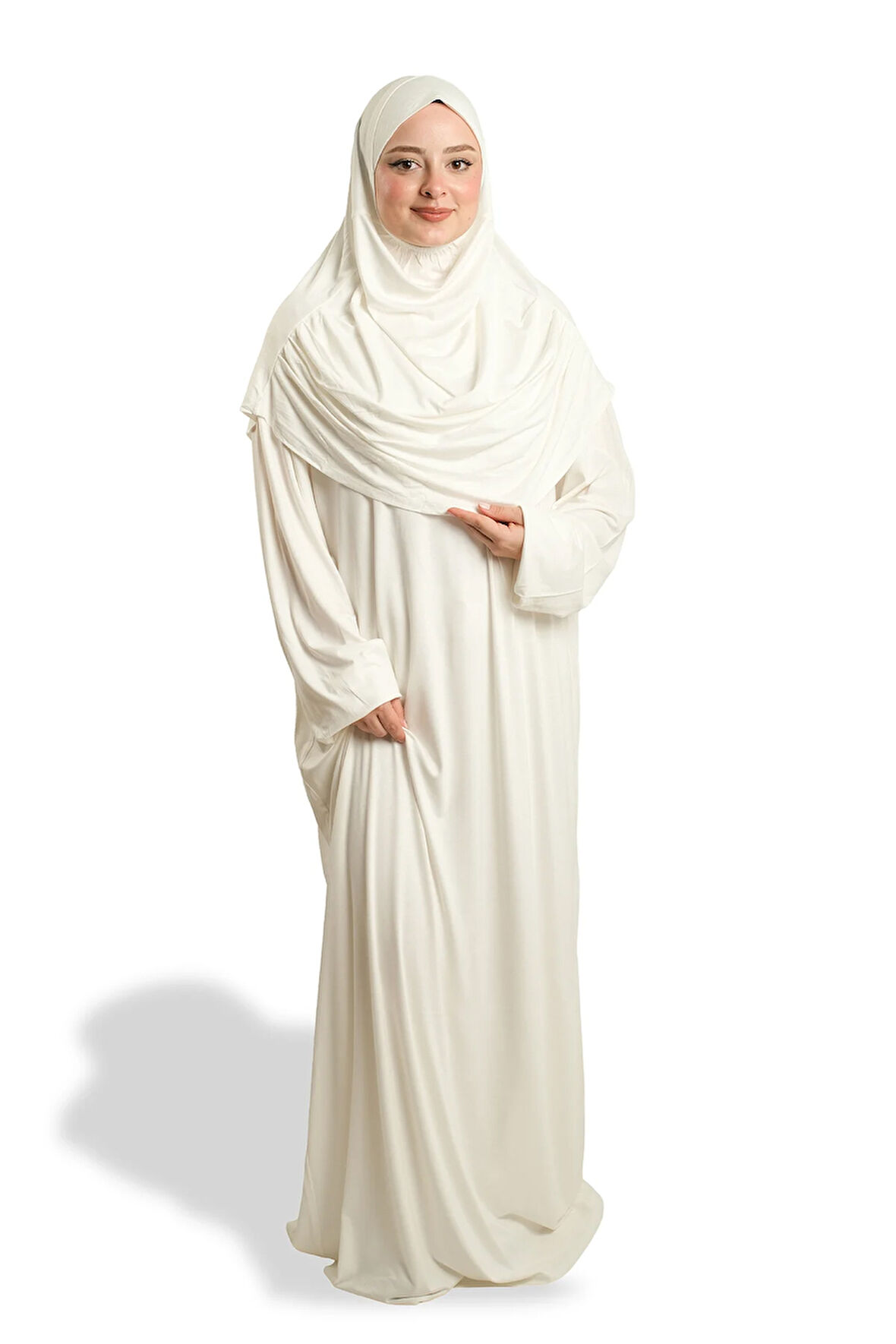 Krem İki Parça Namaz Elbisesi Viskon Düz 2504_40