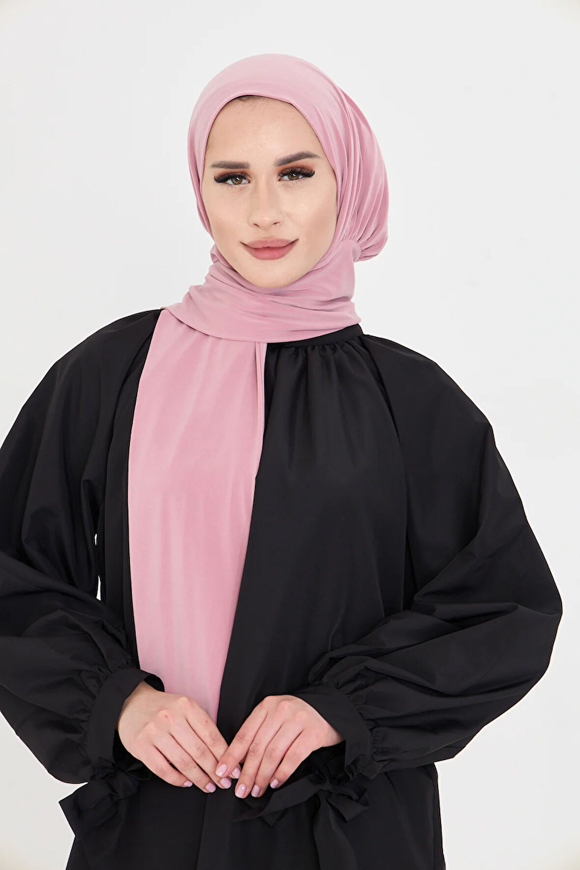 Pudra Pratik Hazır Geçmeli Tesettür Bone Sandy Boyunluklu Çıtçıtlı 2505_06