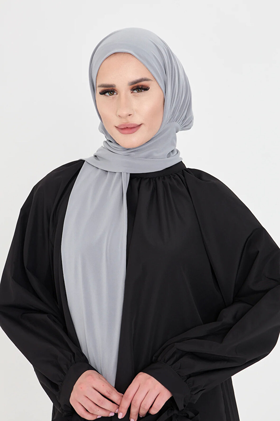 Gri Pratik Hazır Geçmeli Tesettür Bone Sandy Boyunluklu Çıtçıtlı 2505_15