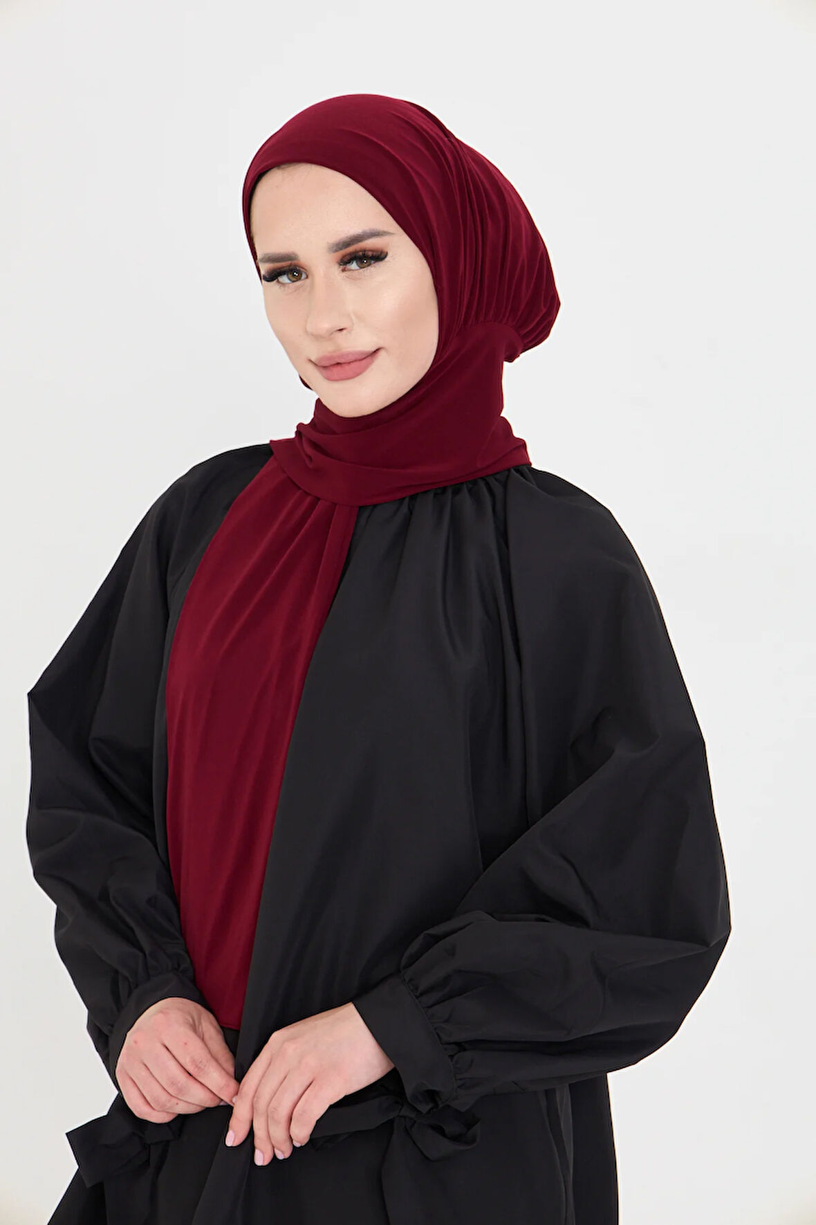 Bordo Pratik Hazır Geçmeli Tesettür Bone Sandy Boyunluklu Çıtçıtlı 2505_16