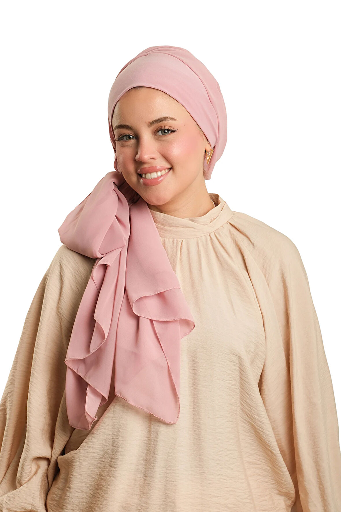 Pudra Pratik Hazır Geçmeli Bone Şal Şifon Düz 2506_06