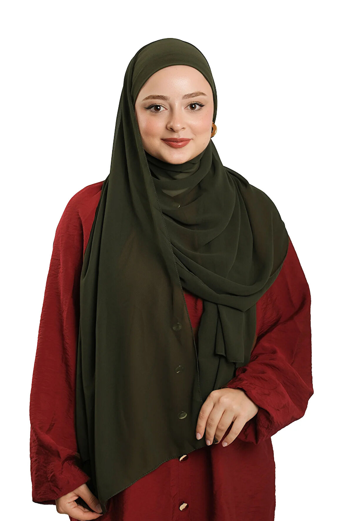 Haki Pratik Hazır Geçmeli Bone Şal Şifon Düz 2506_09