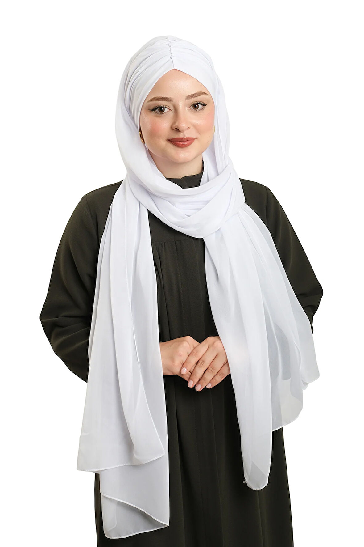 Beyaz Pratik Hazır Geçmeli Bone Şal Şifon Drapeli 2507_42