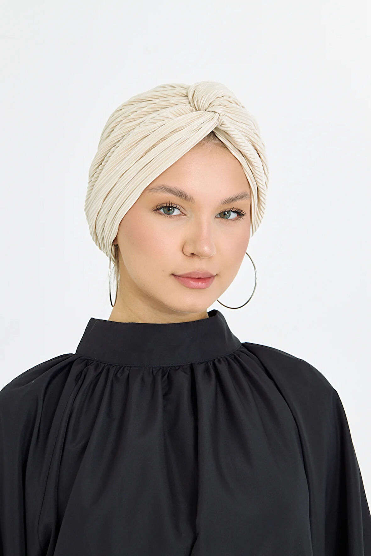 Bej Çapraz Büzgülü Tesettür Bone Fukuro Piliseli 2512_12