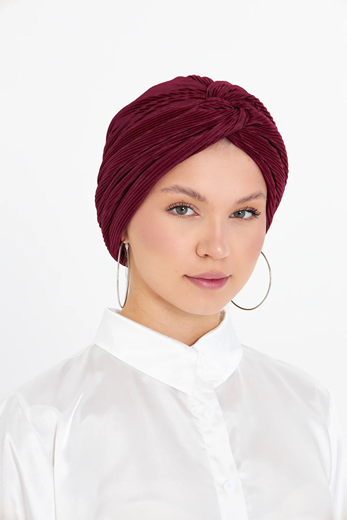 Bordo Çapraz Büzgülü Tesettür Bone Fukuro Piliseli 2512_16