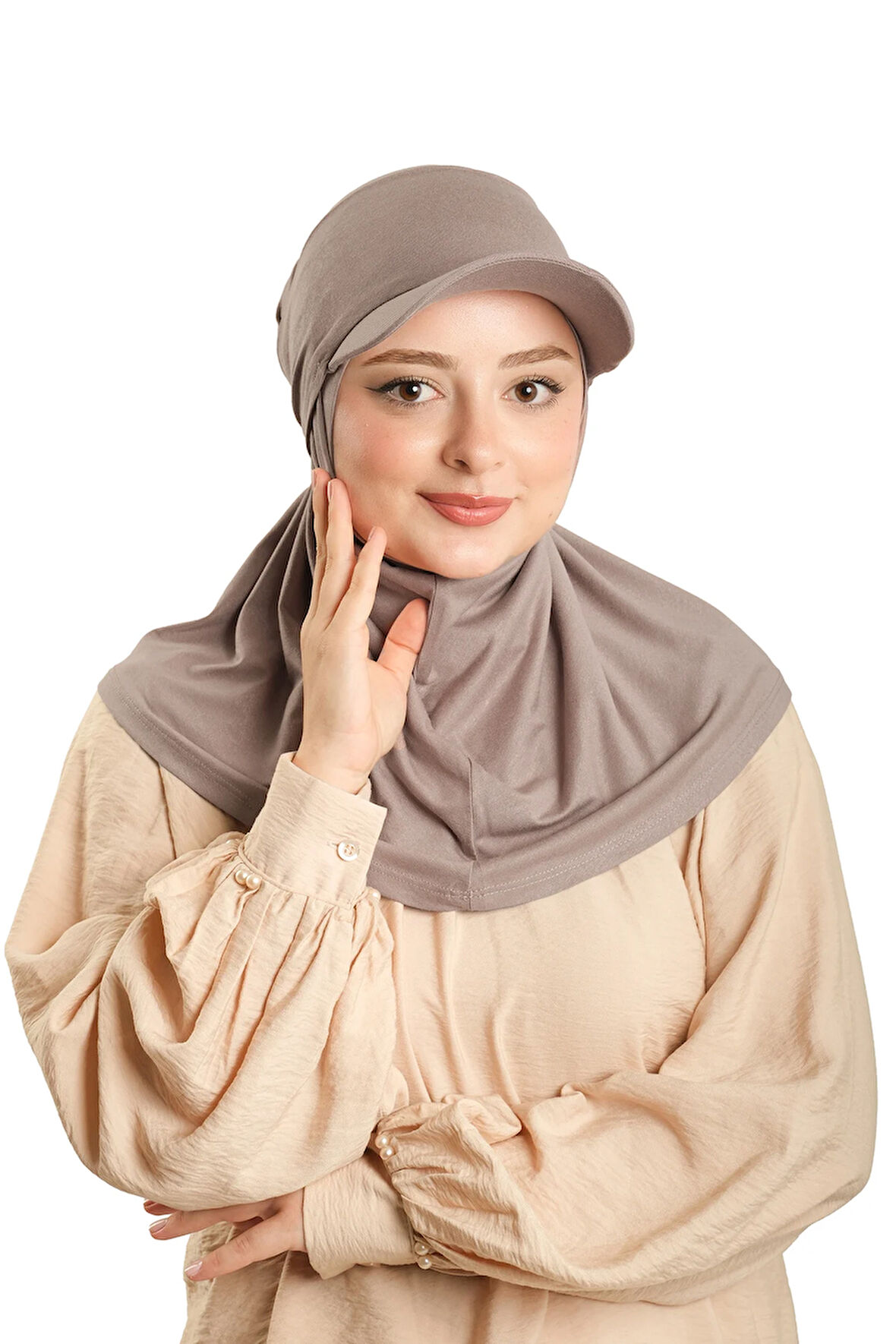 Vizon Pratik Hazır Geçmeli Şapkalı Tesettür Eşarp Viskon Düz 2513_10