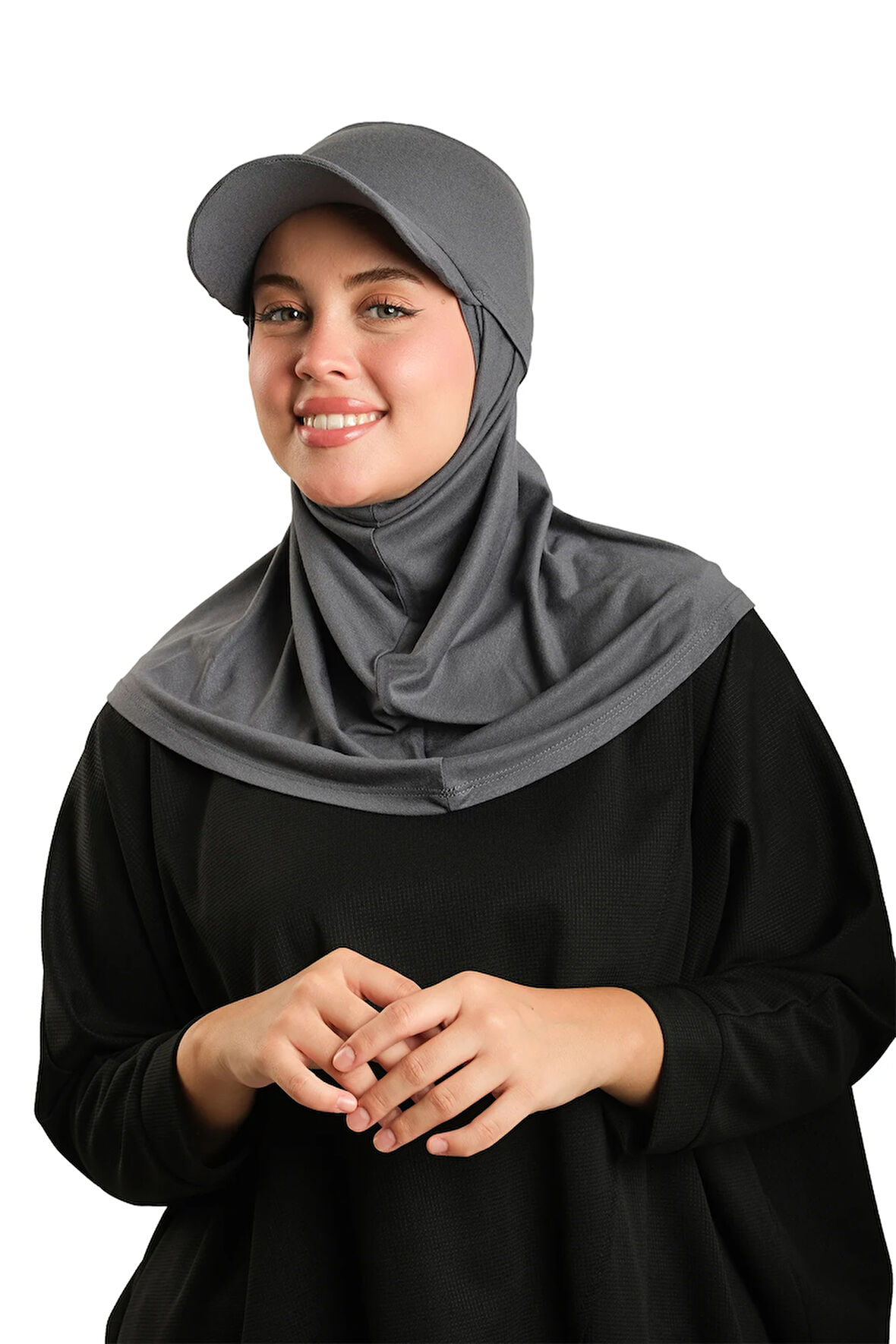 Antrasit Pratik Hazır Geçmeli Şapkalı Tesettür Eşarp Viskon Düz 2513_25