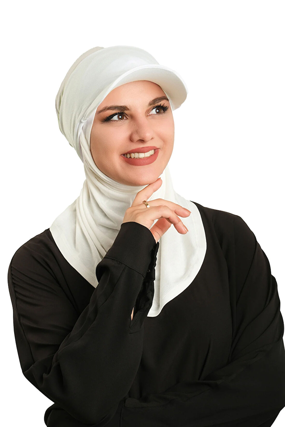 Krem Pratik Hazır Geçmeli Şapkalı Tesettür Eşarp Viskon Düz 2513_40