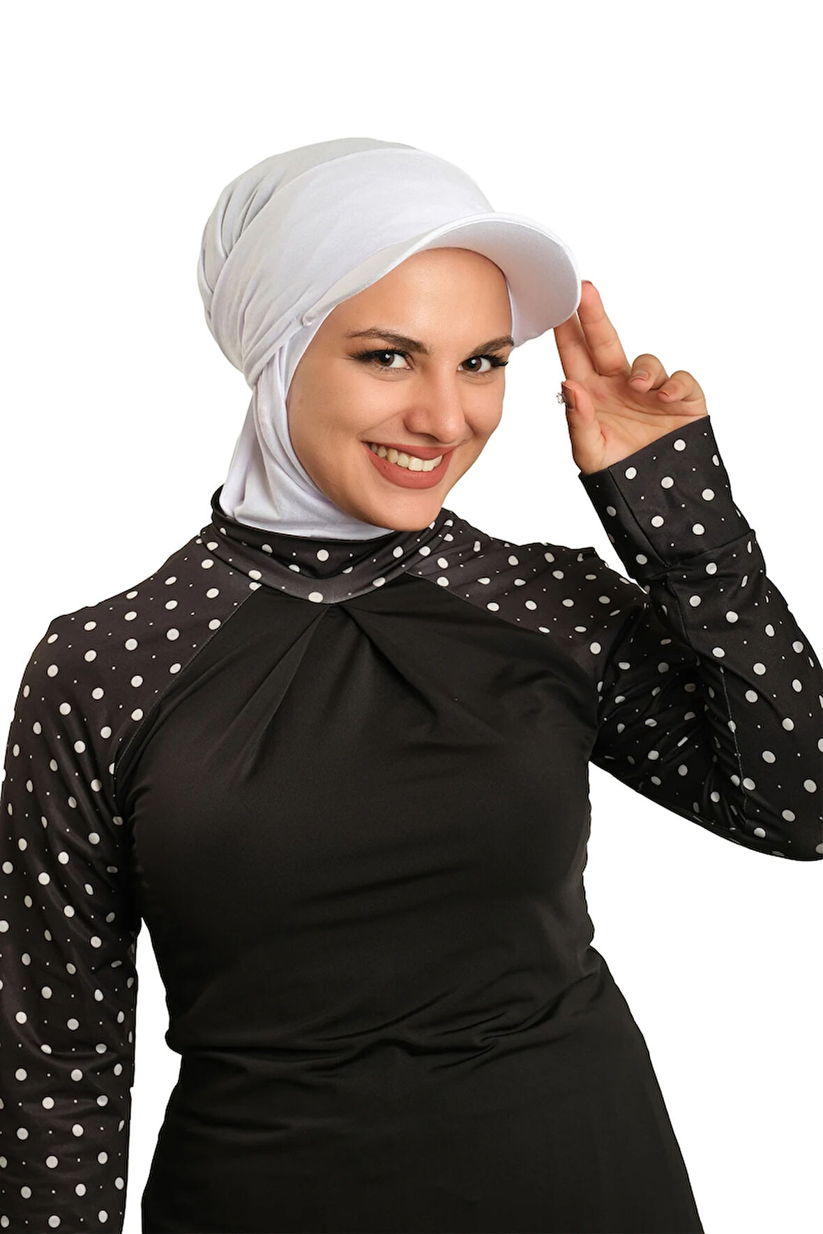 Beyaz Pratik Hazır Geçmeli Şapkalı Tesettür Eşarp Viskon Düz 2513_42