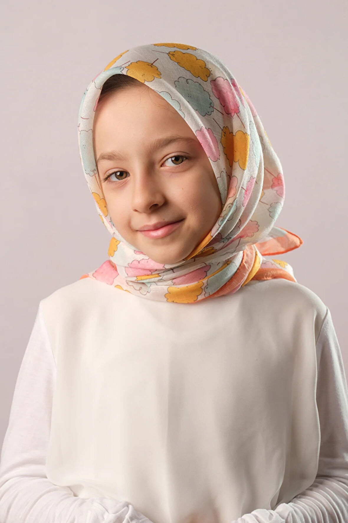 Gold Dijital Baskılı Çocuk Tesettür Eşarp Pamuk Polyester Pamuk Şeker Desenli 6002_03