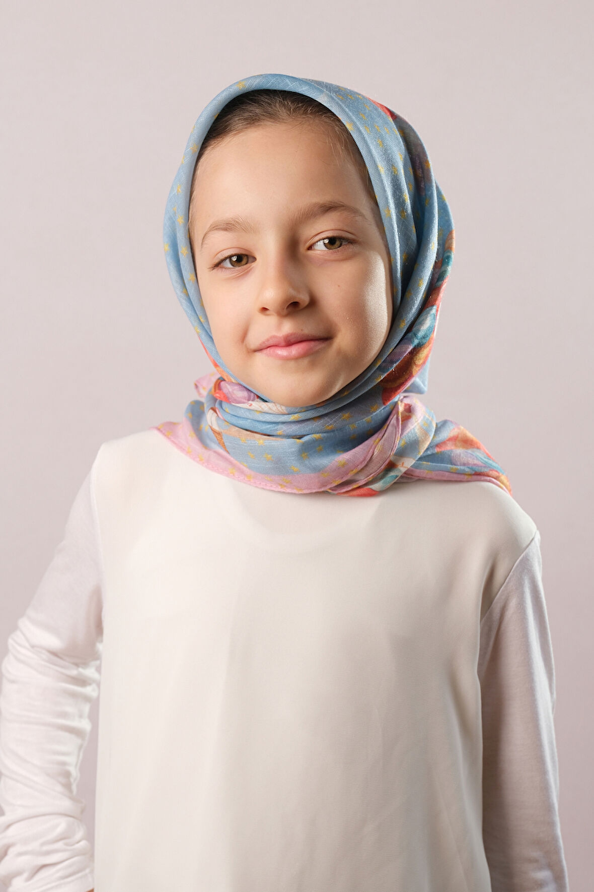 Bebe Mavisi Dijital Baskılı Çocuk Tesettür Eşarp Pamuk Polyester Uçan Balon Desenli 6002_11