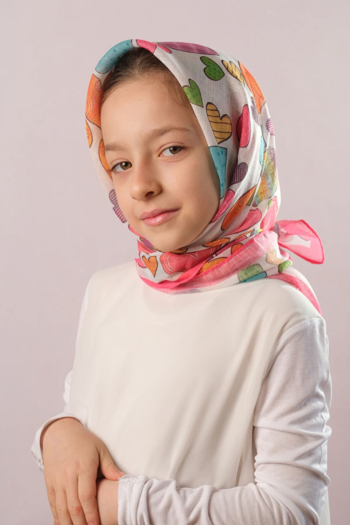 Şarabi Dijital Baskılı Çocuk Tesettür Eşarp Pamuk Polyester Renkli Kalp Desenli 6003_08