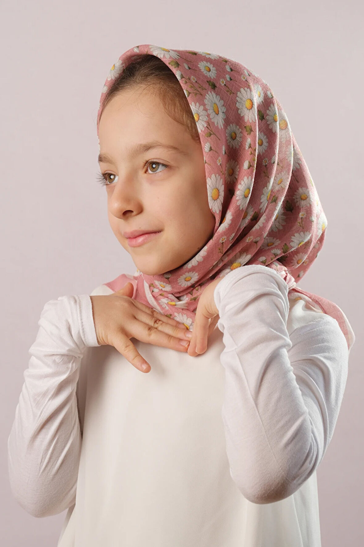 Gül Kurusu Dijital Baskılı Çocuk Tesettür Eşarp Pamuk Polyester Papatya Desenli 6003_18