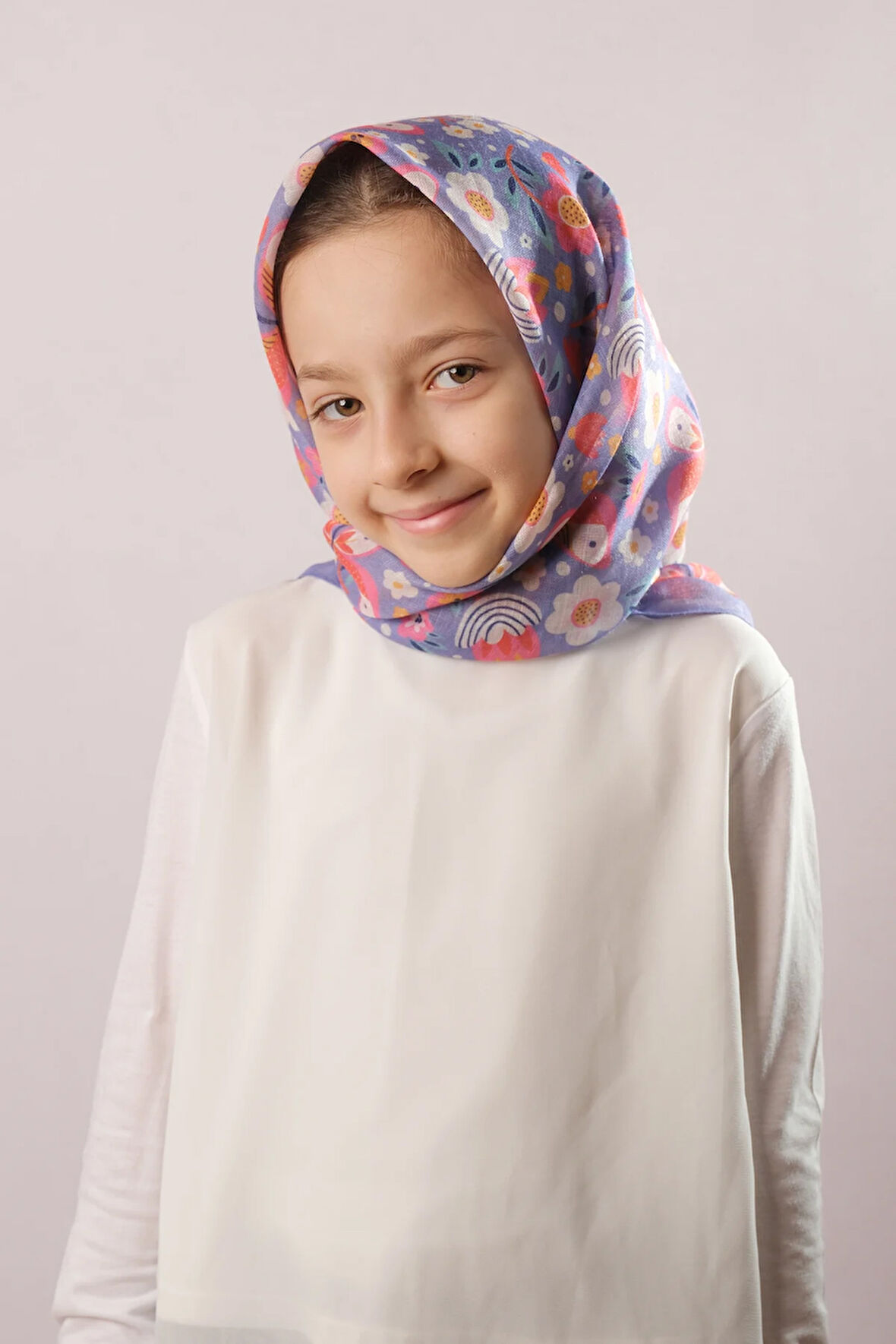 Mor Dijital Baskılı Çocuk Tesettür Eşarp Pamuk Polyester Kelebek Desenli 6003_22