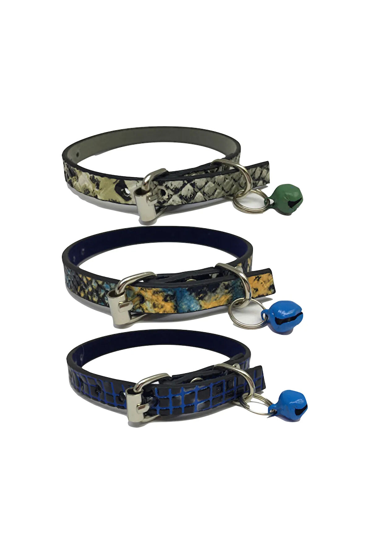 3 Adet Zilli Deri Kedi Tasması 30 cm