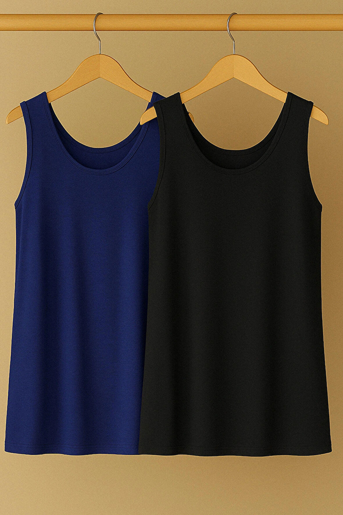 2 Adet A Kesim Pamuklu Kalın Askılı Atlet Tişört