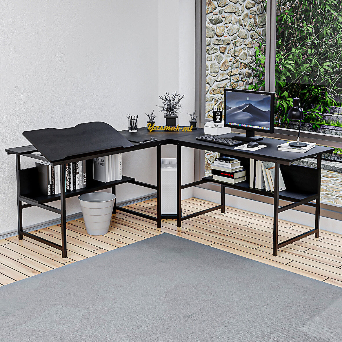  300-S Siyah L Bilgisayar ve Çizim Masası