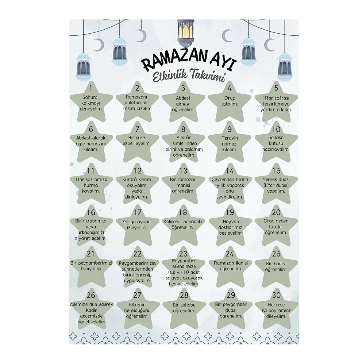 Ramazan Etkinlik Takvimi Mavi (21x29 cm)