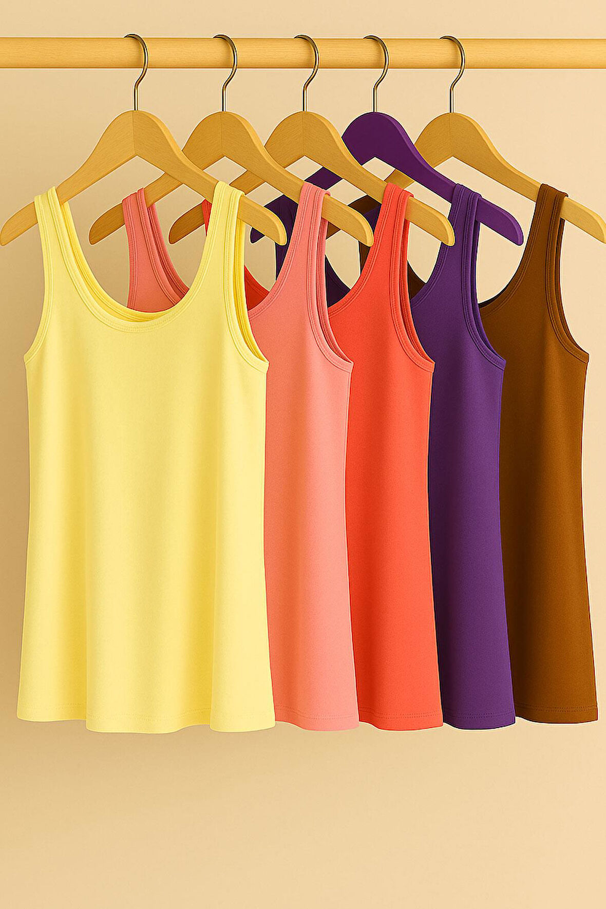 5 Adet A Kesim Pamuklu Kalın Askılı Atlet Tişört