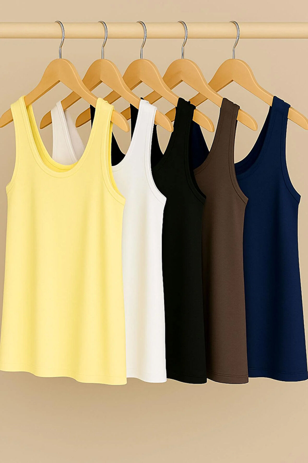 5 Adet A Kesim Pamuklu Kalın Askılı Atlet Tişört