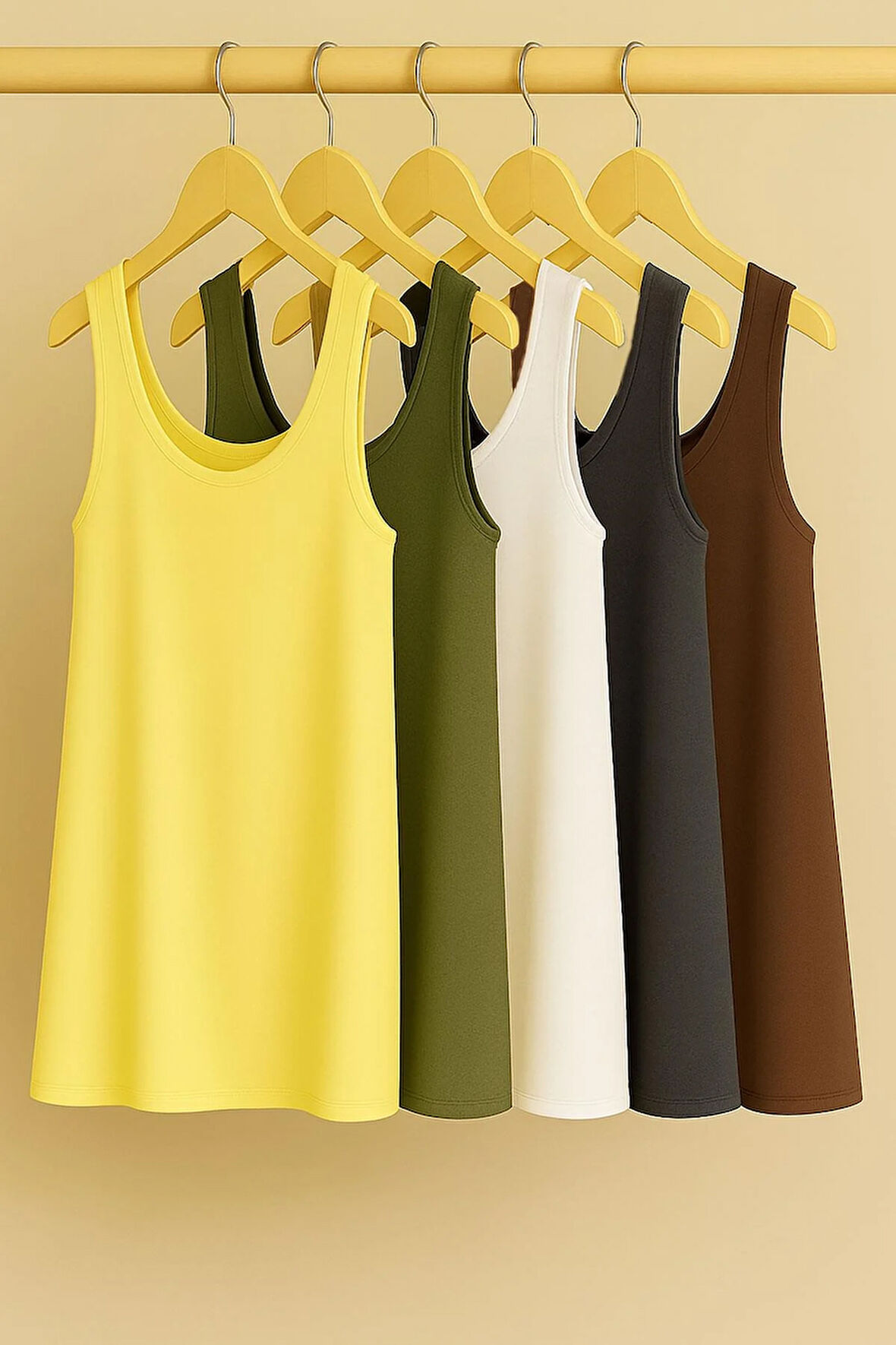 5 Adet A Kesim Pamuklu Kalın Askılı Atlet Tişört