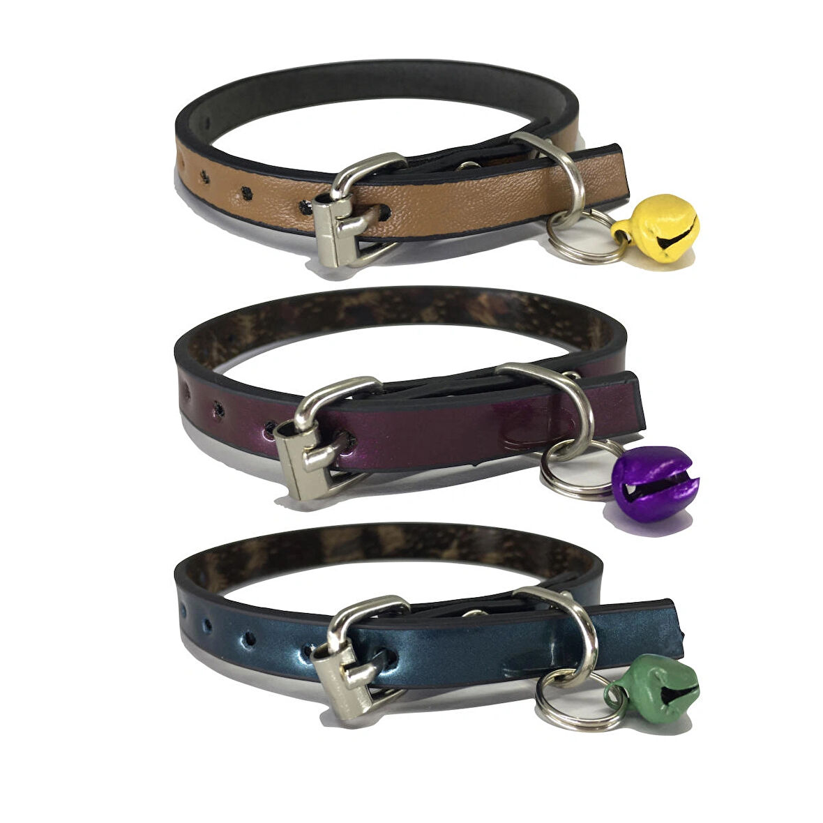 3 Adet Deri Kedi Tasması Zilli 30 cm