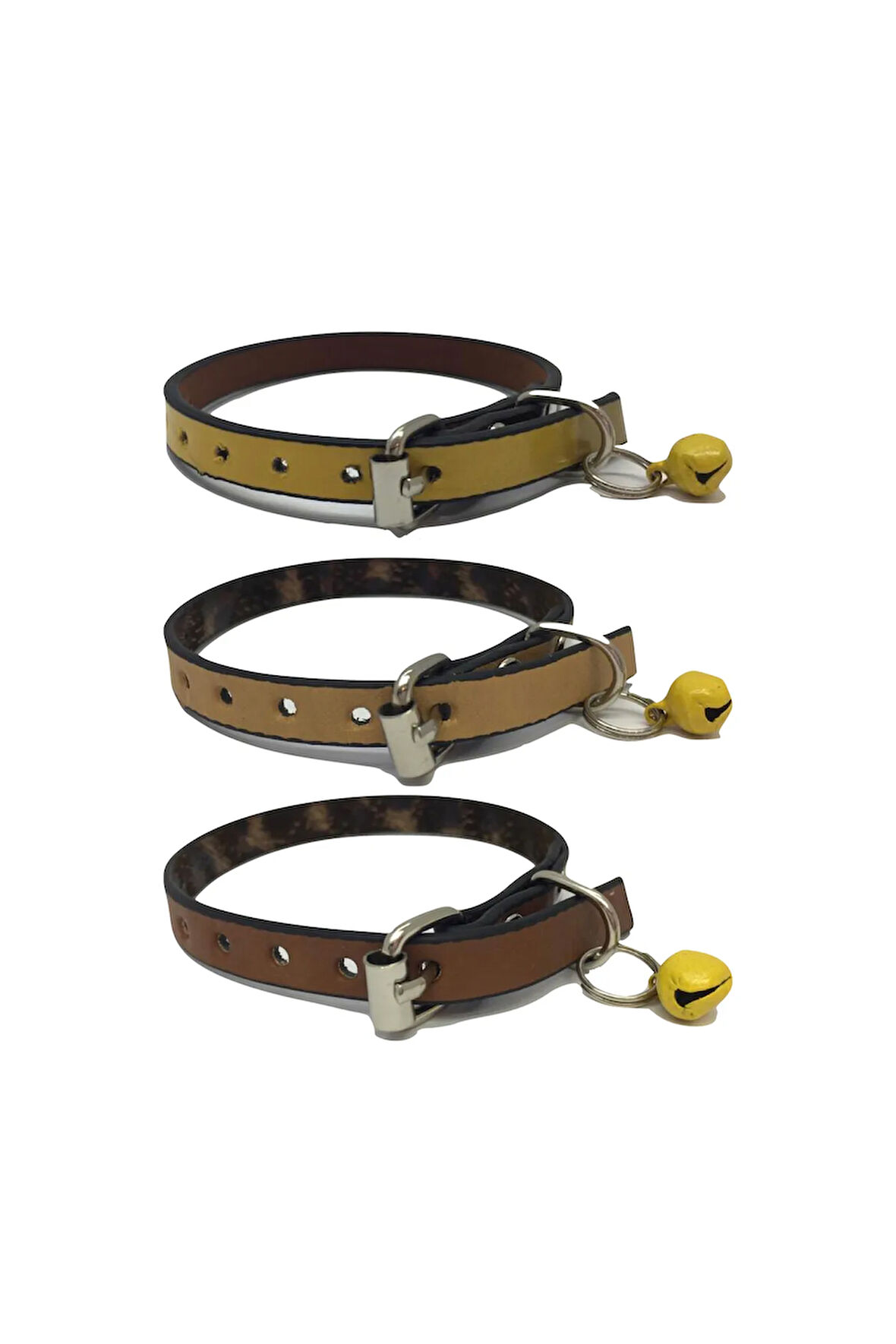 3'lü Zilli Deri Kedi Tasması 30 cm