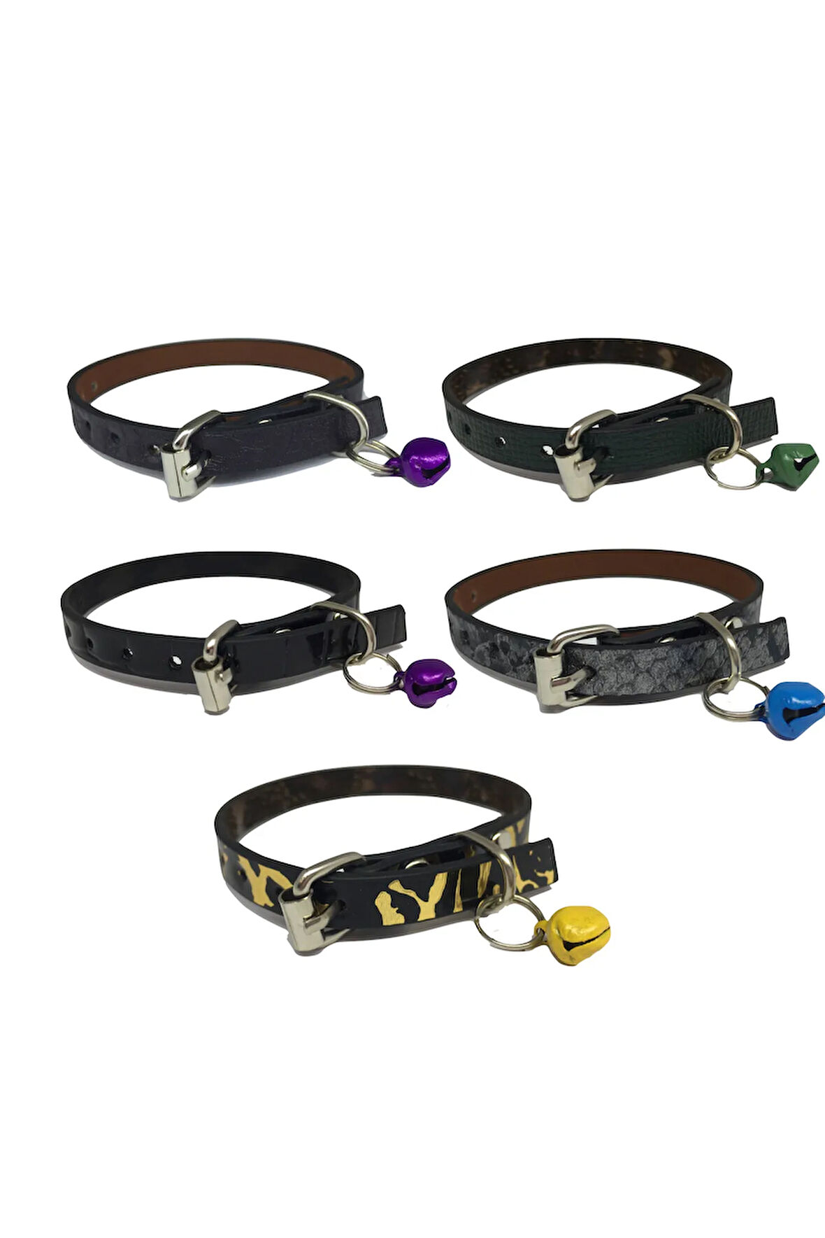 5'li Set Zilli Deri Kedi Tasması 30 cm