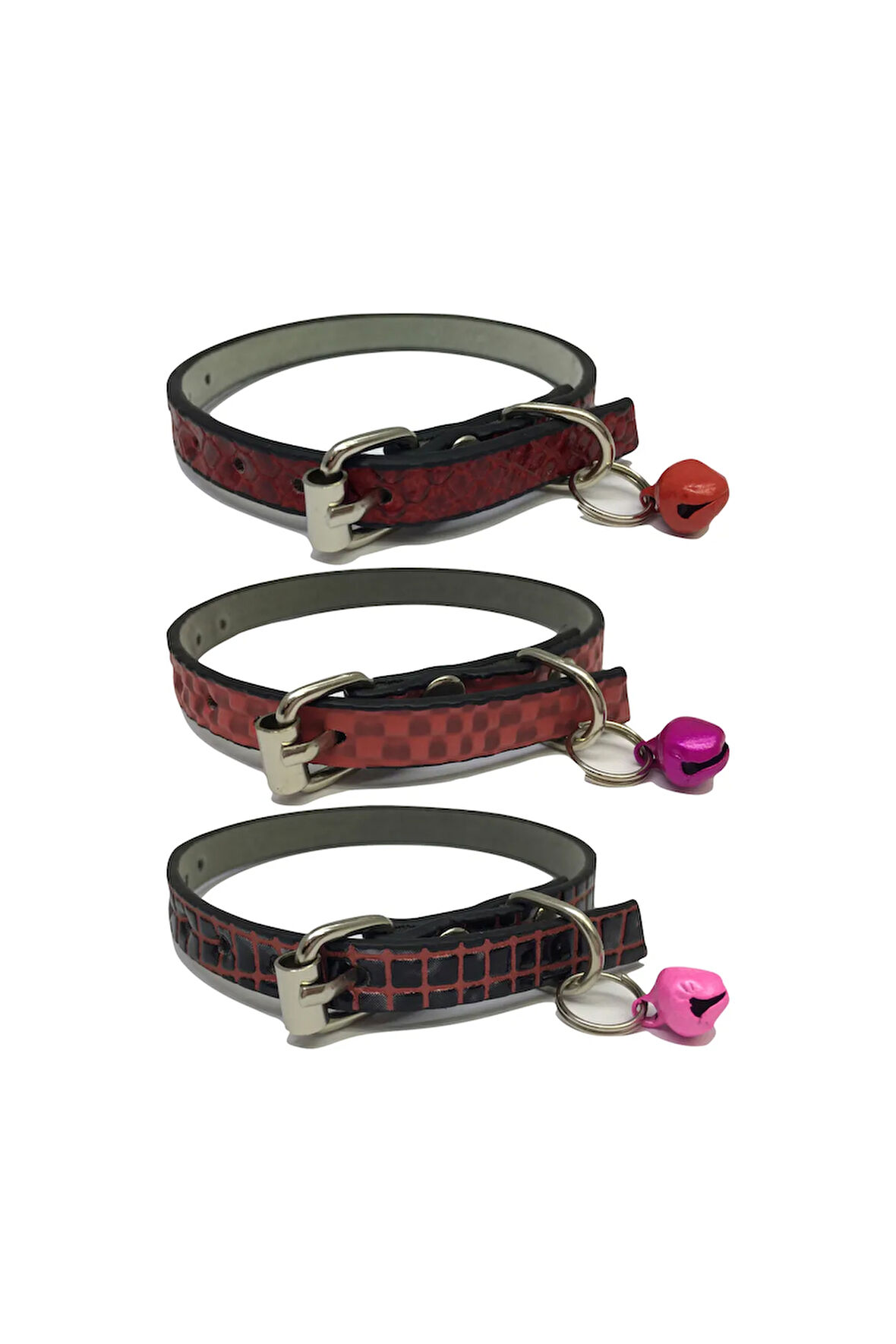 3'lü Zilli Deri Kedi Tasması 30 cm