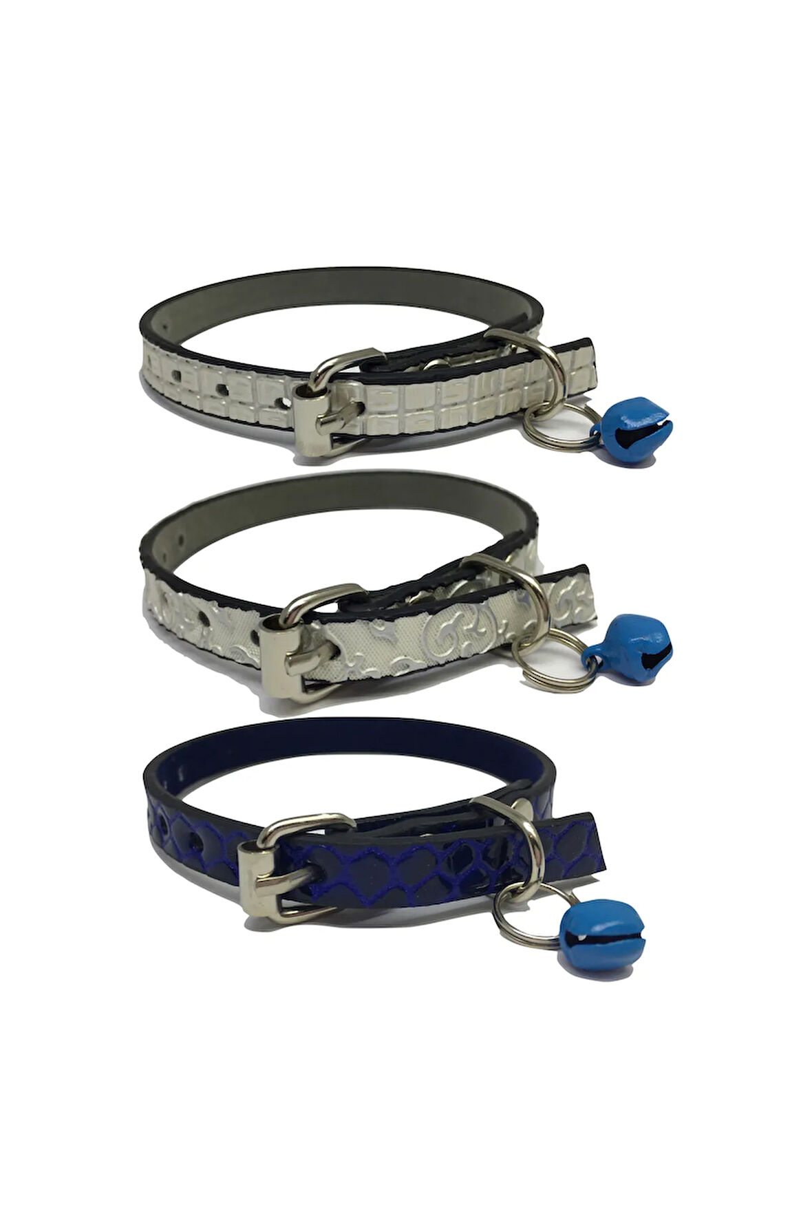 3'lü Set Zilli Deri Kedi Tasması 30cm