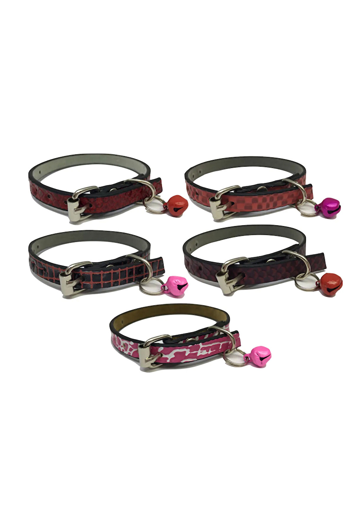 5'li Zilli Deri Kedi Tasması 30 cm Set