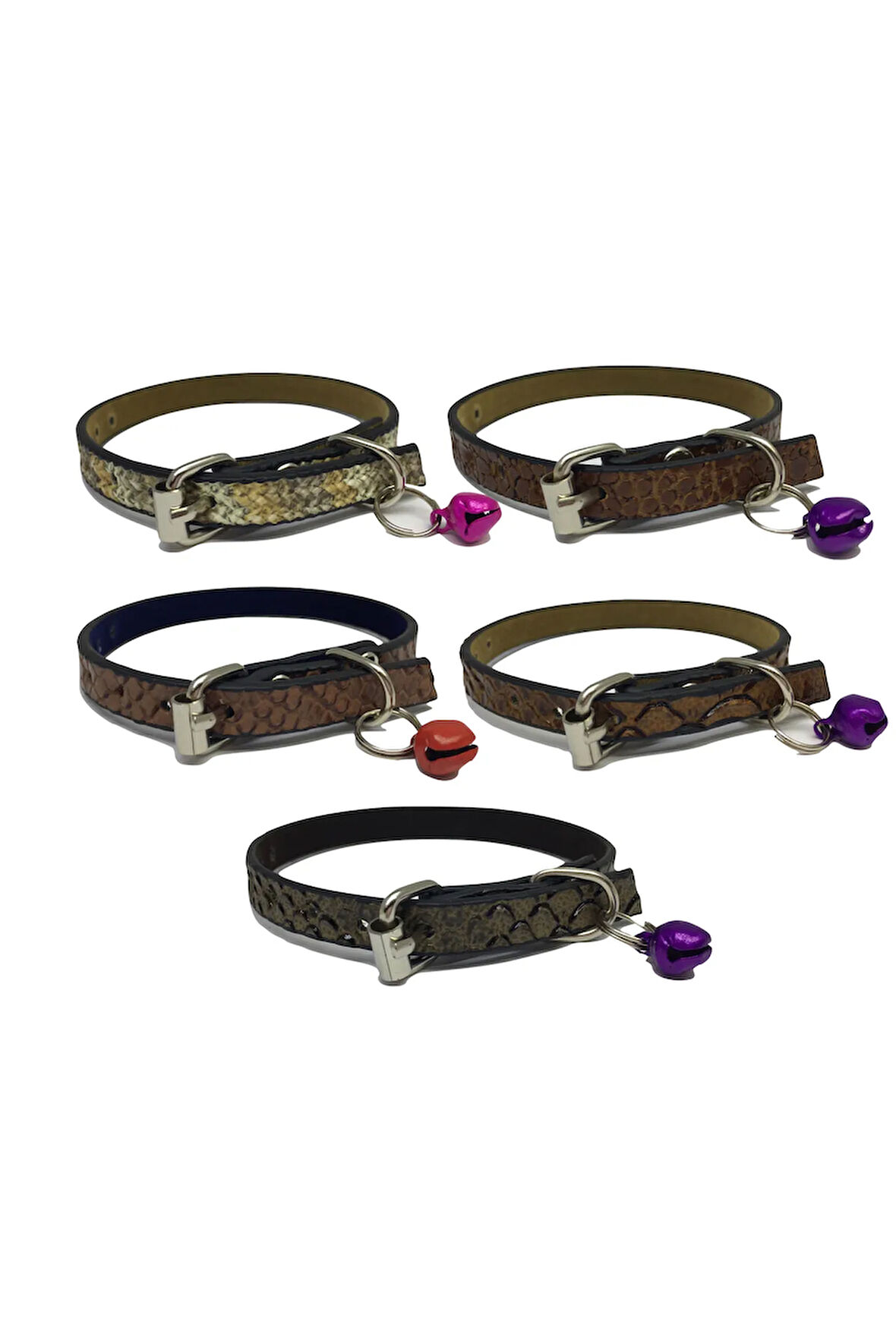 5'li Set Zilli Deri Kedi Tasması 30 cm