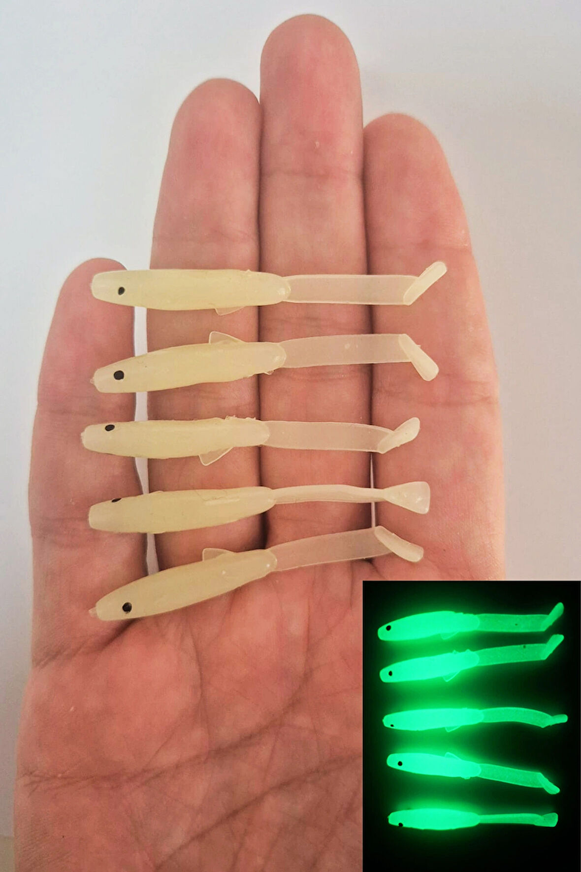 Eagenset Silikon Balık Fosforlu Glow Luminous Karanlıkta Parlayan Yapay Yem 5 cm 5 Adet