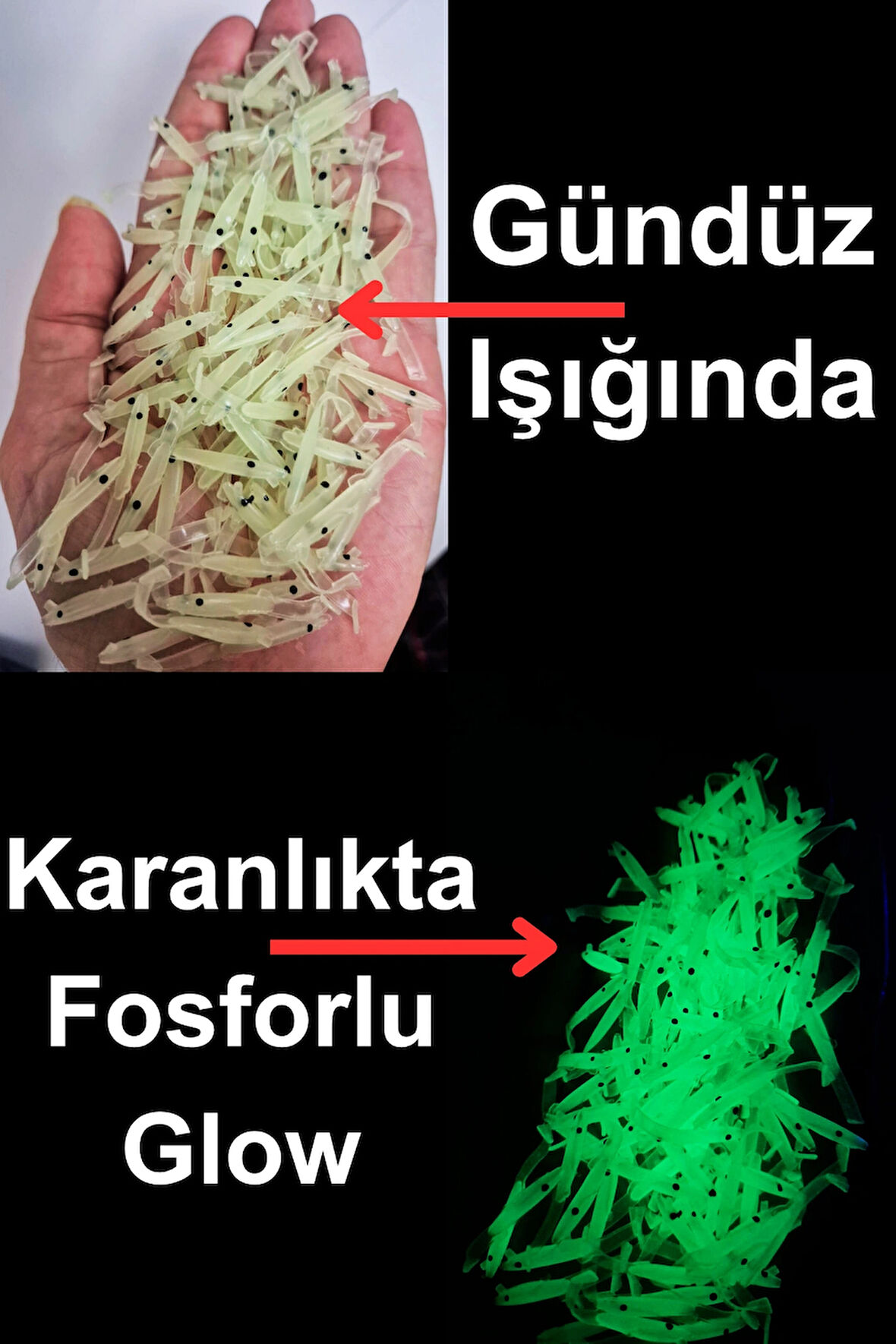 Eagenset Silikon Balık Fosforlu Glow Luminous Karanlıkta Parlayan Yapay Yem 3.5 cm 10 Adet 