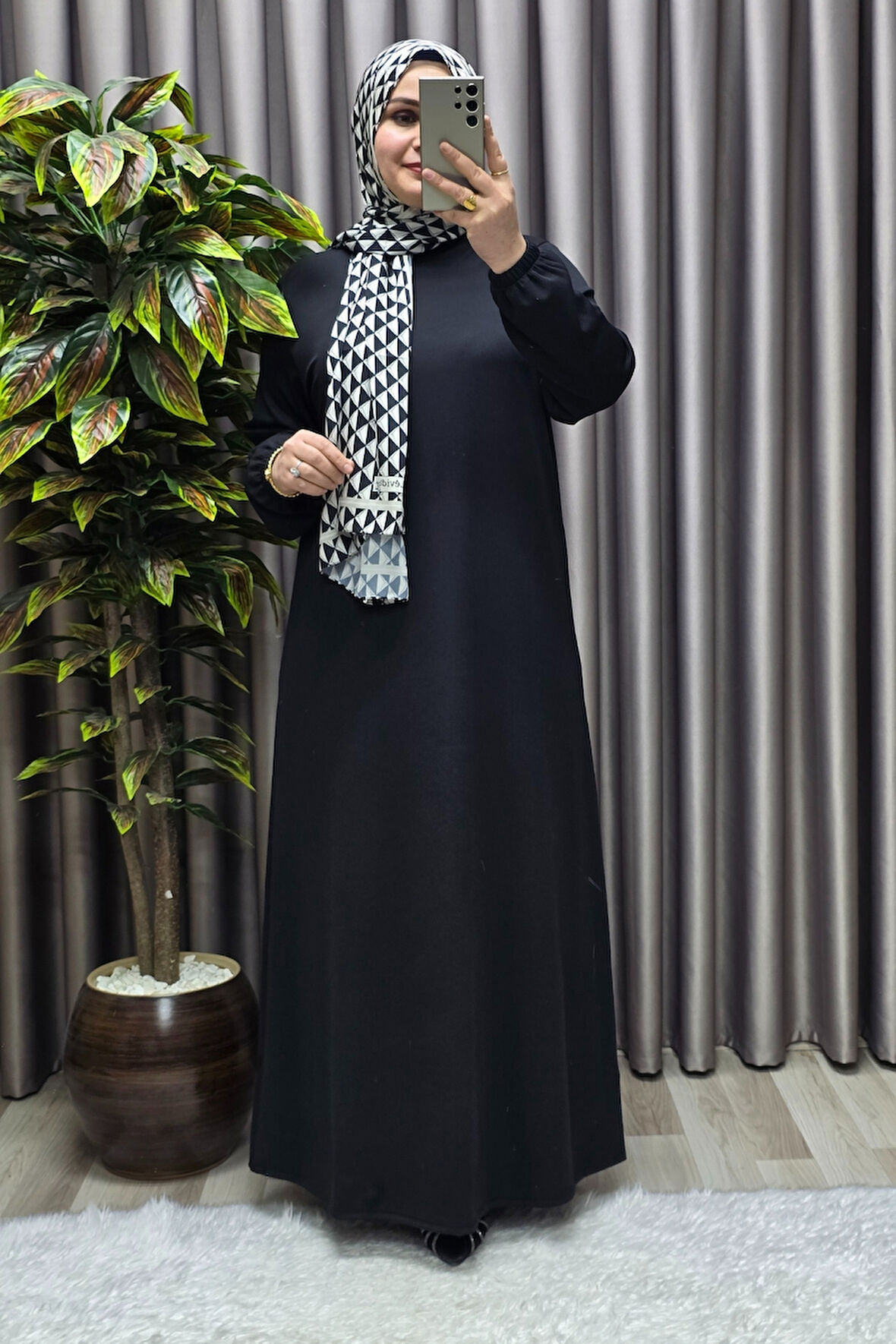 Kadın Büyük Beden Hakim Yaka Fitilli Nevra Elbise 