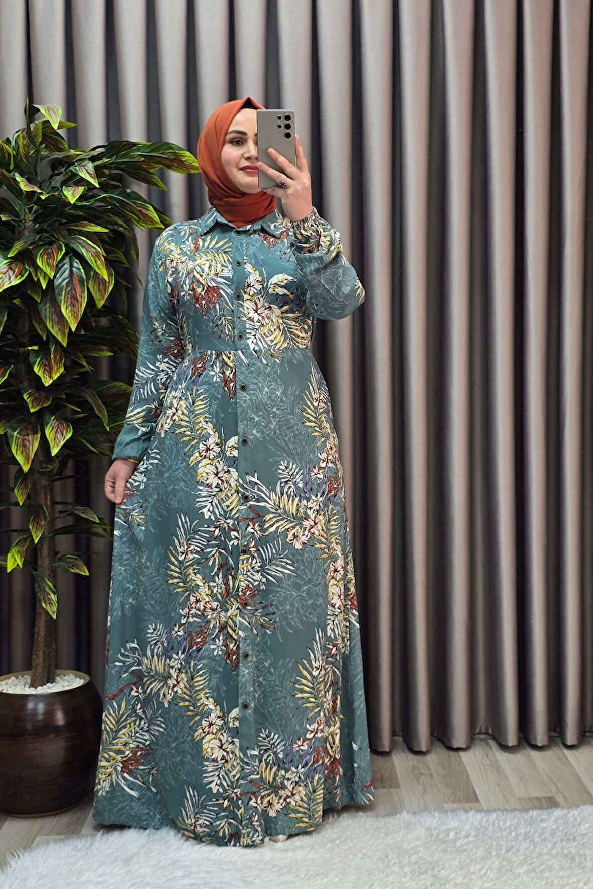 Kadın Tesettür Büyük Beden Giyim Palmiye Gömlek Elbise 