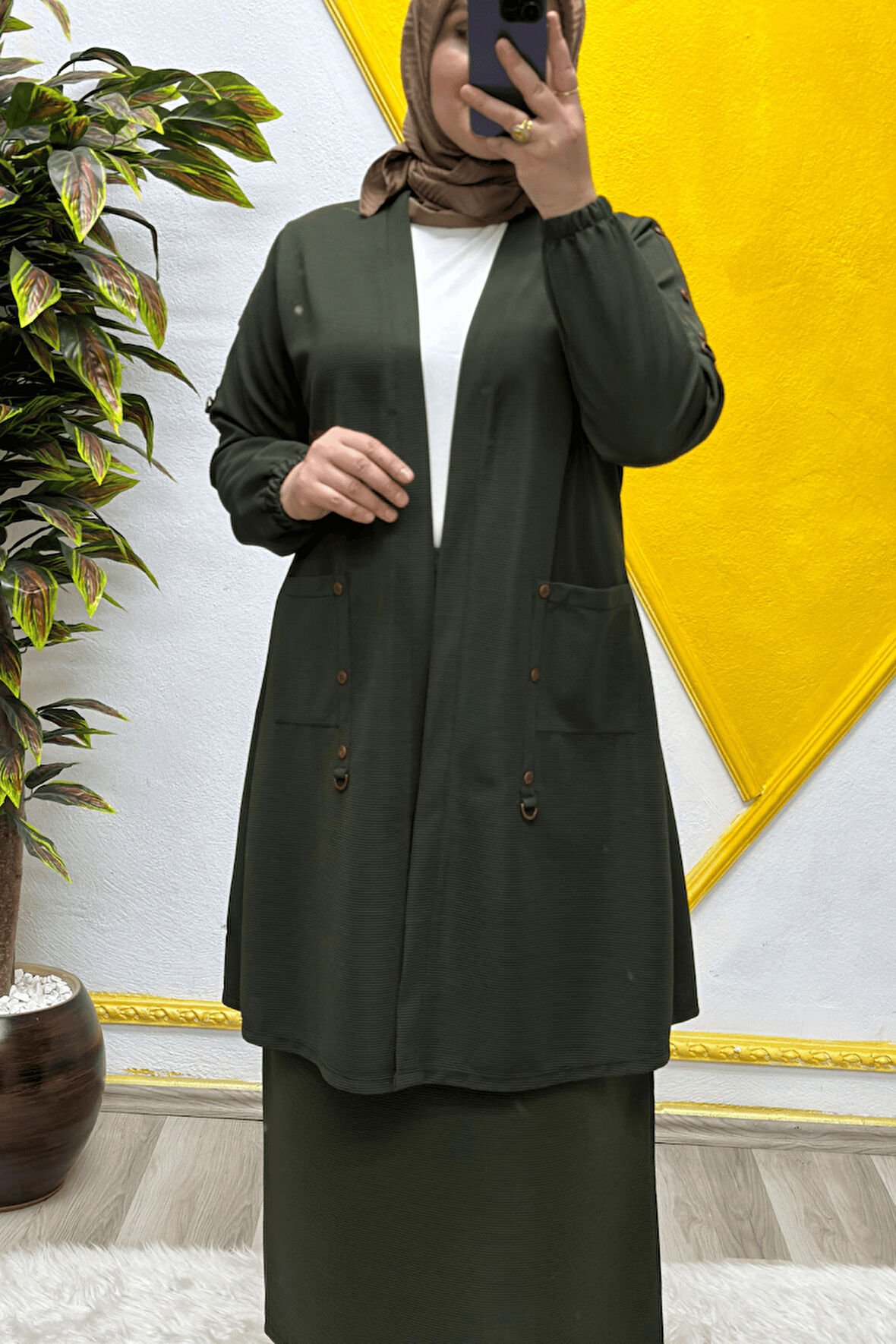 Kadın Büyük Beden Ottoman Cepli Çelik Hırka 