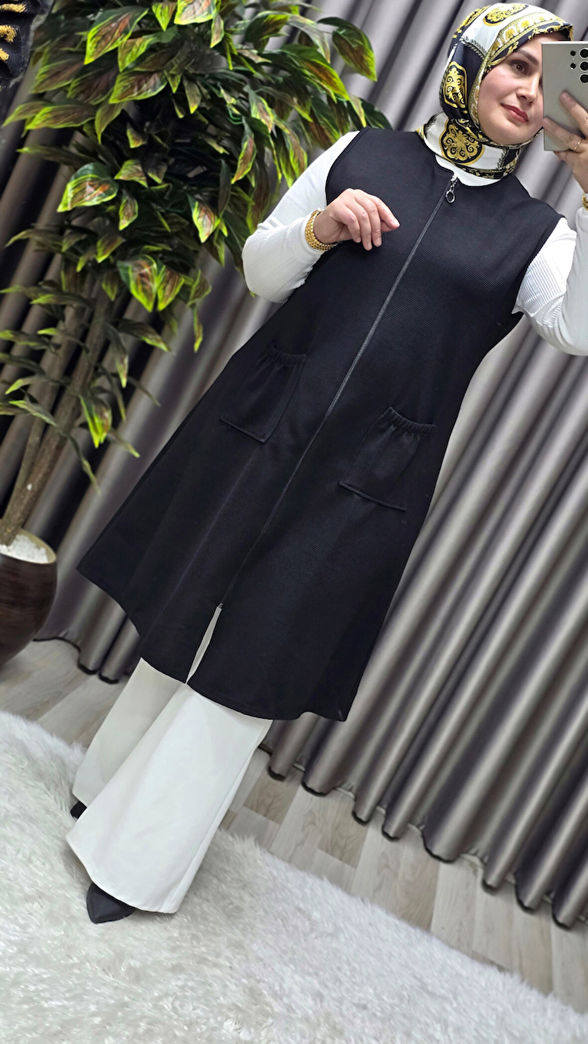 Kadın Büyük Beden Rahat Kalıp Ottoman Kumaş Dört Mevsim Çelik Örme Yelek