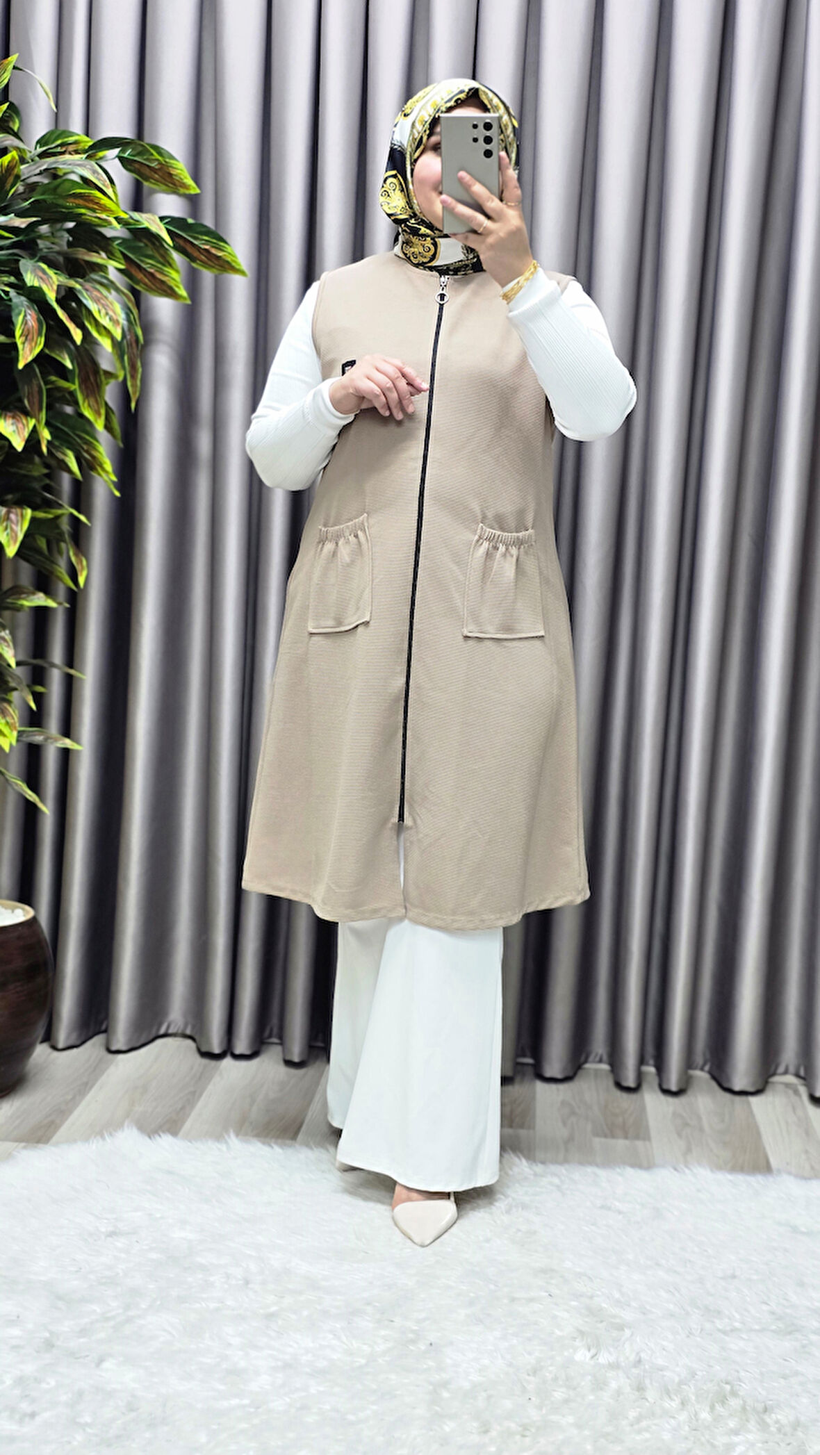 Kadın Büyük Beden Rahat Kalıp Ottoman Kumaş Dört Mevsim Çelik Örme Yelek