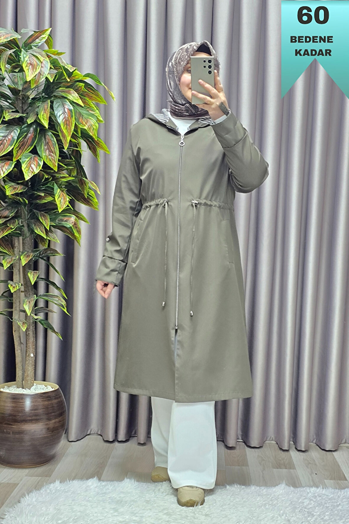 Kadın Tesettür Giyim Büyük Beden Fransız Boy Mevsimlik Trençkot 