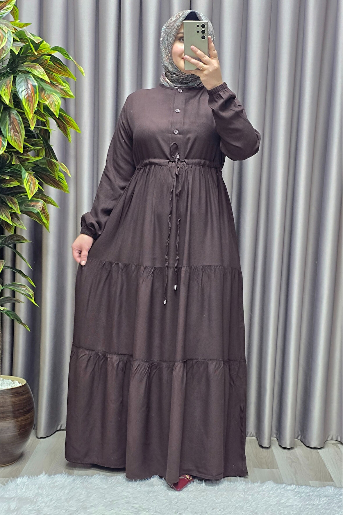 Kadın Tesettür Giyim Büyük Beden Üç Katlı Elbise 